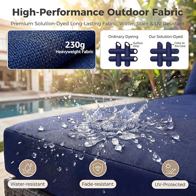 NICESOUL 11 Piece Outdoor Sectional with Fire Pit Table, 29.3'' High Back Rattan Patio Furniture Set with Firepit & Chaise Lounge, Large Deep Outdoor Sectional, 2 Color Cushion Navy Blue & Grey