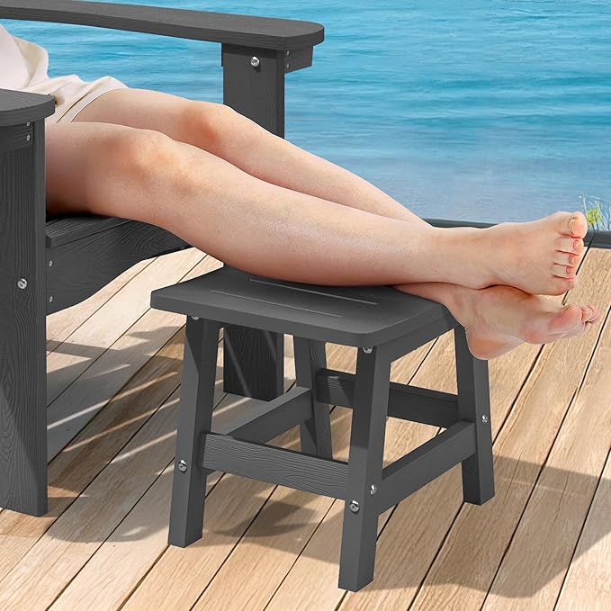 LUE BONA Outdoor Adirondack Ottomans, Footrest Footstool, Outdoor Foot Rest for Patio, HDPS All Weather Waterproof Footrest Footstool for Adirondack Chair, Dark Gray