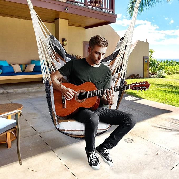 KPX Ourdoor Hanging Hammock Chair – Comfortable Tree Swing Chair Large Size 110X130cm（Without Pillows） - 330 Lbs Weight Capacity (Brown)