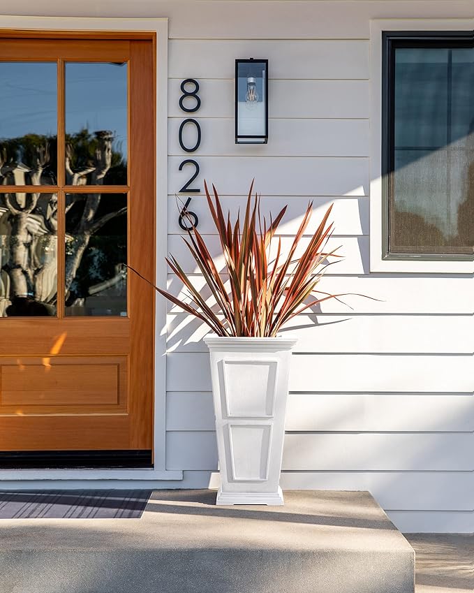 Veradek Fairmont Tall Plastic Planter - Large Outdoor Planter for Front Porch | Crack Resistant All-Weather Use | Classic Estate Design for Tall Plants, Flowers, Trees
