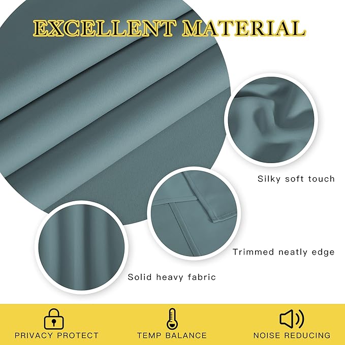 NICETOWN Blackout Greyish Blue Curtain for Living Room - Grommet Solid Thermal Insulated Sound Dampening Doorway Window Curtain Drape for Bedroom/Sliding Door (1 Panel, W52 x L120)