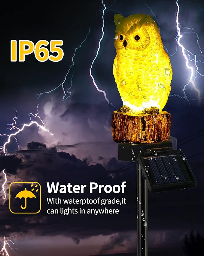 iStatue Solar Owl Garden Stake Lights, Realistic Resin Owl Outdoor Decor with Warm Glow, Waterproof Solar Yard Pathway Lawn Decoration Auto On/Off (1-Pack, Owl)