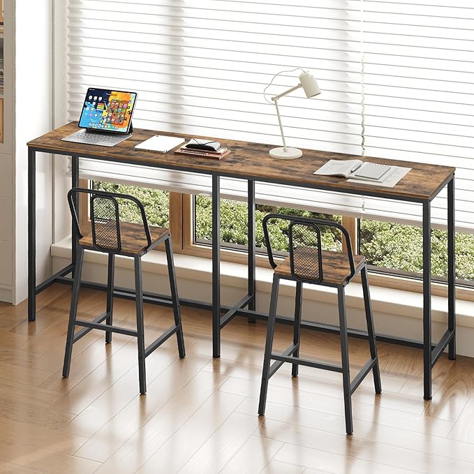 70.8" Long Bar Table, Counter Bar Height Table, High Top Table, Rectangular Hightop Bar Pub, for Kitchen, Living Room, Entryway, Rustic Brown and Black BT08BR