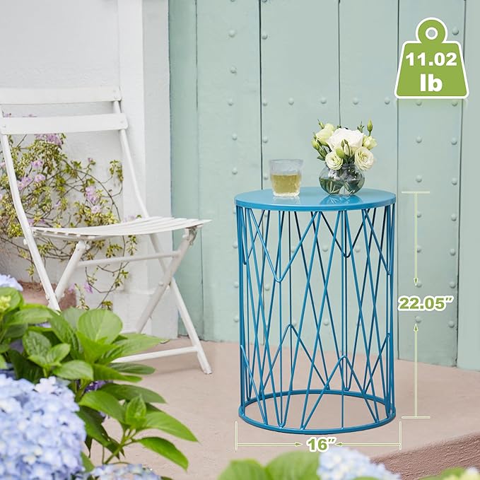 HFHOME Set of 3 Heavy-Duty Round End Table, Side Table, Coffee Table for Indoor Multifunctional Use, Outdoor Decorative Garden Stool Plant Stand-Blue