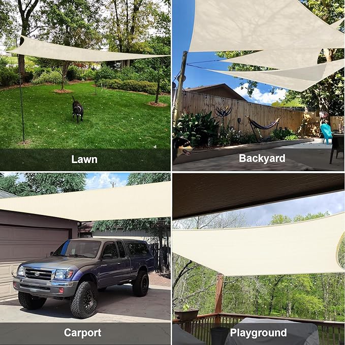 SUNLAX Sun Shade Sail 8' x 12' Butter Cream Rectangle Canopy Sail Shade Cover UV Block Permeable Sunshade Outdoor for Patio Backyard (We Make Custom Size)