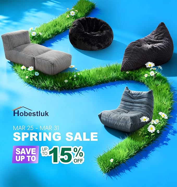 Hobestluk Big Bean Bag Lounger Chairs Large Beanbag Chair for Adults Bean Bag Sofa with Memory Foam Filled for Living Room, Bedroom or Balcony (Stripe Grey)