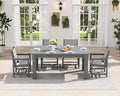 SERWALL 5 Piece Outdoor Dining Table Sets for 4 with 1 Umbrella Hole Cut-Out Rectangular Table and 4 Textilene Chairs, HDPE Dining Table Sets for Garden, Backyard, Poolside, Gray