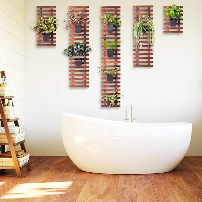 ShopLaLa Large Hanging Wall Planters for Indoor Plants - 5 Pack Wooden Wall Decor Bathroom Decorations Living Room Home Plant Shelves Vertical Garden Huge Unique Farmhouse Vintage Rustic 5 Sizes