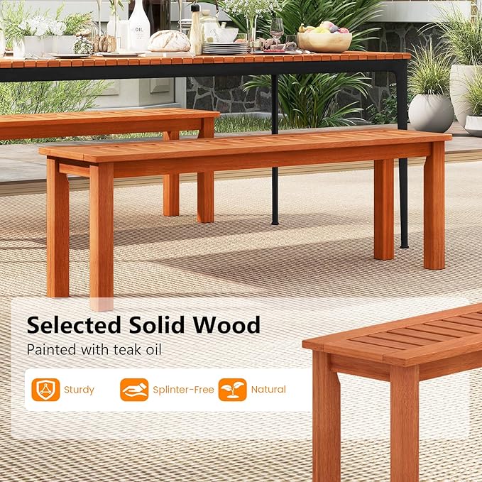 Tangkula 47 Inch Patio Wood Bench, 2-Person Backless Bench w/Slatted Seat, Indoor Outdoor Dining Bench for Backyard, Poolside, Entryway, Porch