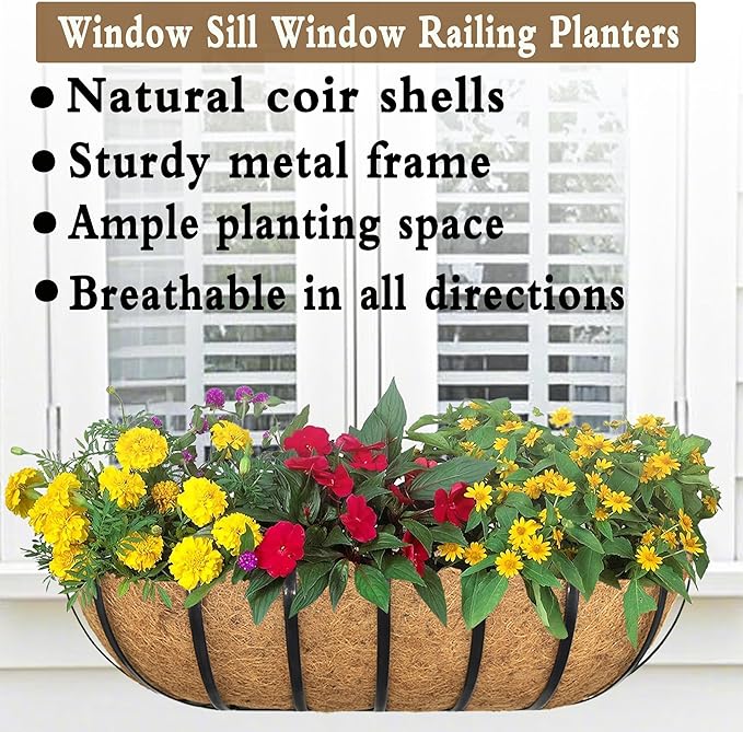4pack 36-inch Window Sill Window Railing Planters with Cocoa Liner for Outdoor Balconies, Porches, Fences, Patio Railings