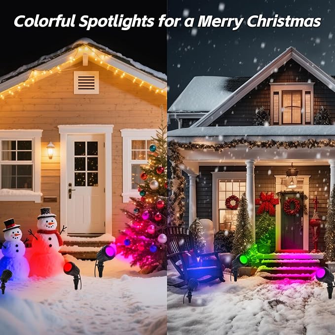Spotlight Outdoor – 120V Plug-In, 6500K Cool White LED Landscape Lighting with RGB Purple 4 Color Lenses for Yard, Garden, Lawn & Tree Decor on Holidays&Everyday, IP67 Waterproof (2 Pack,Black)