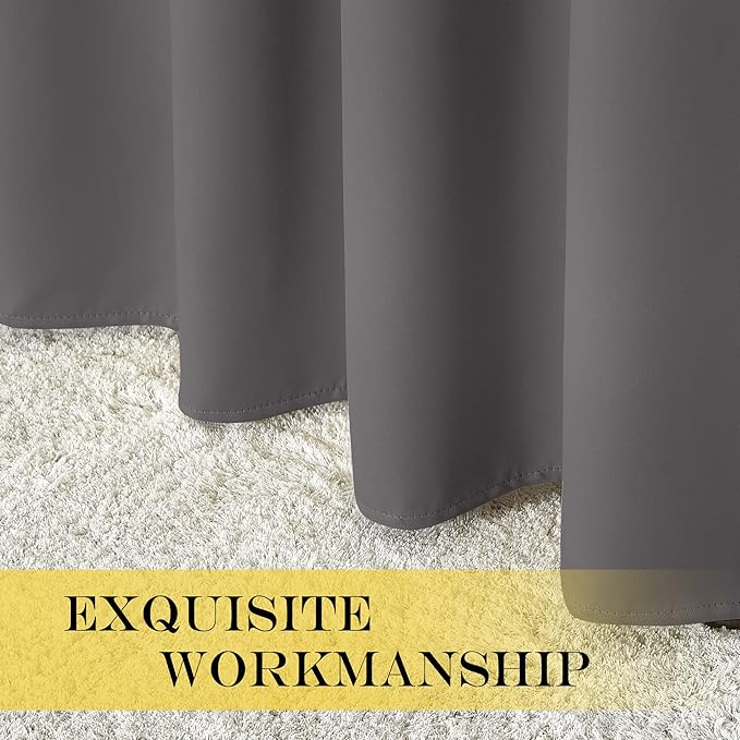 NICETOWN Grey Bedroom Blackout 90 inch Curtain - Grommet Energy Saving Thermal Insulated Room Darkening Drapes Sound Dampening Window Treatment for Living Room (1 Panel, W52 x L90)