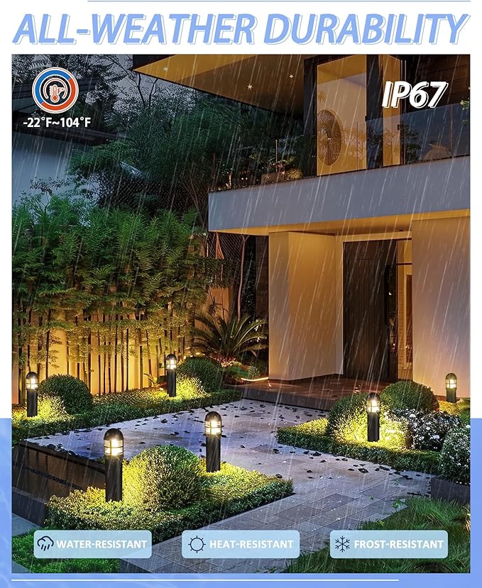 8 Pack LED Low Voltage Bollard Pathway Lights, 12V 200LM IP67 Waterproof Landscape Lighting for Garden, Driveway, Festive Outdoor Decor, 2700K Warm White