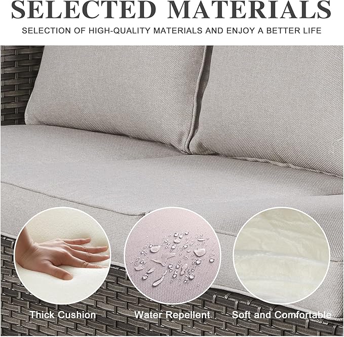 Belord 7 Piece Outdoor Furniture Patio Wicker Sofa Set, Oversize Outdoor Dining Chairs with Rattan Ottomans, Conversation Sets Patio Furniture Come with Removable Washable Cushion Beige