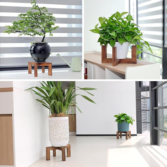 Plant Stand, Indoor/Outdoor Wood Plant Holder, Single Flower Pot Stand, Sturdy Planter Stands (Walnut, Fit 2.5-6 inch pots)