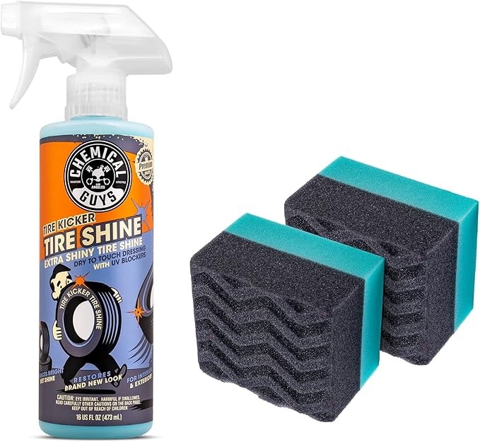 Chemical Guys Tire Kicker Sprayable Extra Glossy Tire Shine With Applicators (Works on Rubber, Vinyl & Plastic) Safe for Cars, Trucks, Motorcycles, RVs & More, 16 fl oz