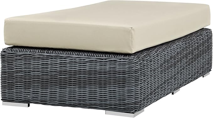 Modway Summon Wicker Rattan Outdoor Patio Sunbrella® Fabric Rectangle Ottoman in Canvas Antique Beige