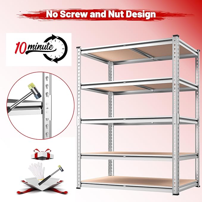 REIBII 2020LBS Garage Shelving Heavy Duty Metal Shelving 5 Tier Storage Shelves, Metal Shelves for Basement, Warehouse, Pantry, Closet, Kitchen, 72" H x 35.55" W x 16" D, Galvanized, 3 Pack