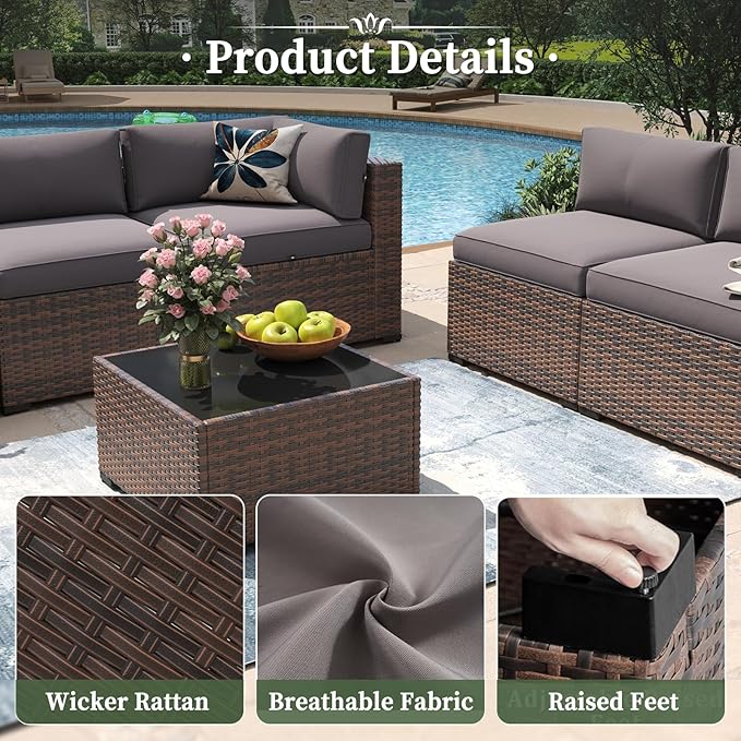Aoxun 11 Piece Patio Furniture Set with 44” Fire Pit Table Wicker Rattan Outdoor Sectional Sofa Set with Coffee Table and Thickened Cushions, Gray (Waterproof Cover Included)