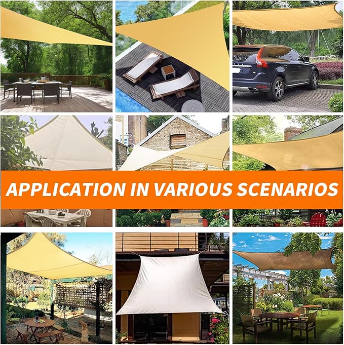 16' x 20' Sun Shade Sail Sand Curved Commercial Outdoor Shade Cover with Steel Wire Edges Sand Rectangle Heavy Duty Permeable 185GSM Backyard Shade Cloth for Patio Garden