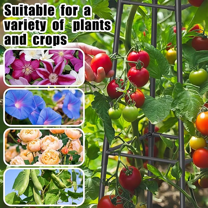 4FT Obelisk Trellis for Climbing Plants Outdoor, 16mm Rust-Proof Extra Thickened Plastic-Coated Metal Pipes, Indoor Climbing Support for Potted Plants, Vines, Flowers Stands,Black