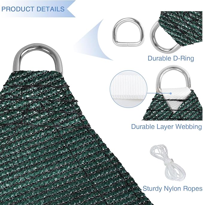 E&K Sunrise 4' x 4' x 4' Sun Shade Sail Triangle Canopy Shade Cover UV Block for Patio Backyard Garden Outdoor (Green)