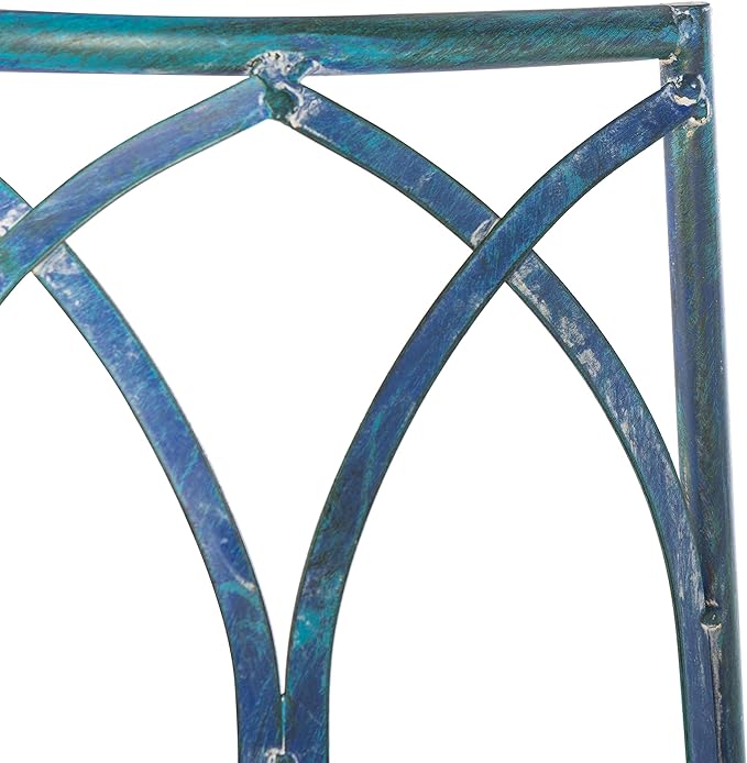 SAFAVIEH Outdoor Furniture Collection – Abia Antique Blue Distressed Wrought Iron 50-Inch Curved Tree Bench, Garden & Patio Seating (PAT5018C)