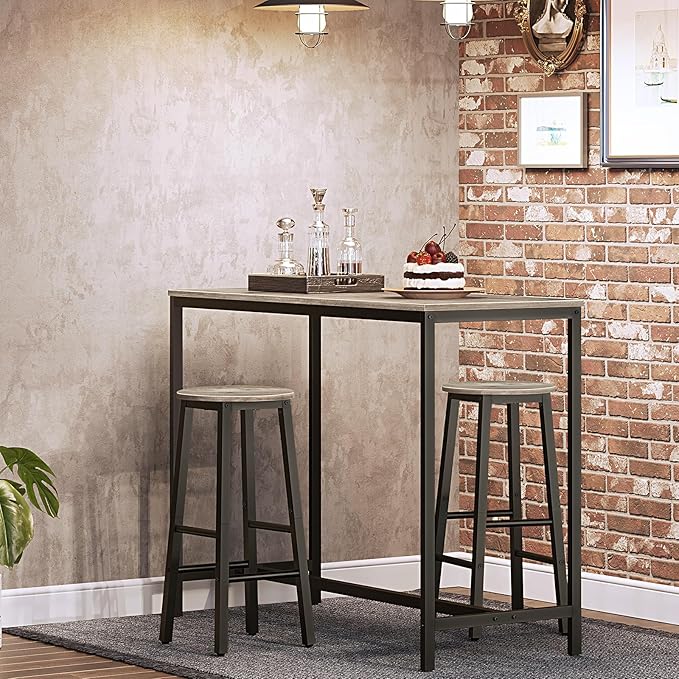 HOOBRO Bar Stools Set of 2, Counter Height Bar Stools, 25.8" Bar Stools for Kitchen Island, Industrial Kitchen Bar Chairs, for Dining Room, Kitchen, Bar, Greige and Black BG07BY01G1N2