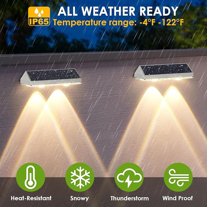 Solar Fence Lights Outdoor - 2700/4000/6000K 3 Modes, IP65 Waterproof Fence Solar Lights Outdoor, Fence Light Solar Powered for patio decor/Railing/Step and Wall - Unique Housewarming Gifts（8 Pack)