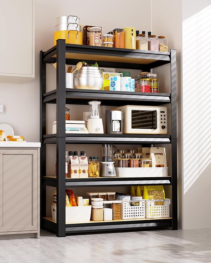AOAORRG Set of 4 Garage Shelving Heavy Duty Storage Shelves, Metal Adjustable Shelving Unit, Utility Garage Organizer Shelf for Basement, Pantry, Kitchen, Warehouse, 31.5"W x 13.8"D x 71.2"H, Black