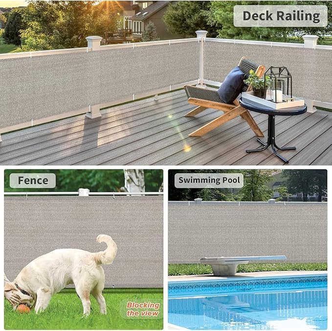 LOVE STORY Balcony Privacy Screen, 3'x16' Deck Shield Screen Fence Cover,UV Protection and Weather-Resistant,3 FT Height for Deck, Patio, Backyard, Outdoor Pool, Porch, Railing, Beige-Grey