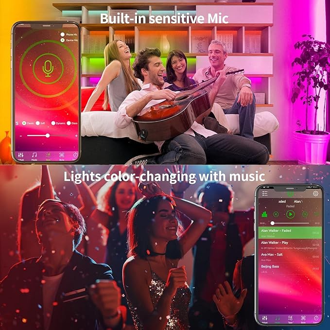 KSIPZE 32.8ft Led Strip Lights RGB Music Sync Color Changing Bluetooth Led Lights with Smart App Control Remote Led Lights for Bedroom Room Lighting