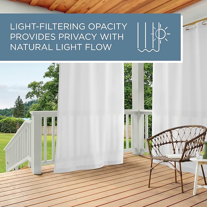 TOWN & COUNTRY BASICS Cabana Solid Heavyweight Indoor Outdoor Curtains, Light Filtering Opacity with Grommet Top, Water Repellent, 2-Pack Set, 54"x120", Winter White