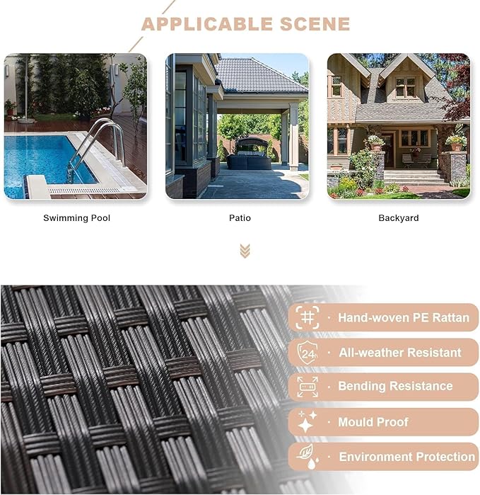 Kullavik 9 Pieces Outdoor Patio Furniture Set,Outdoor Sectional Rattan Sofa Set Brown PE Rattan Wicker Patio Conversation Set with Tempered Glass Coffee Table and Washable Cushions Covers,Sand