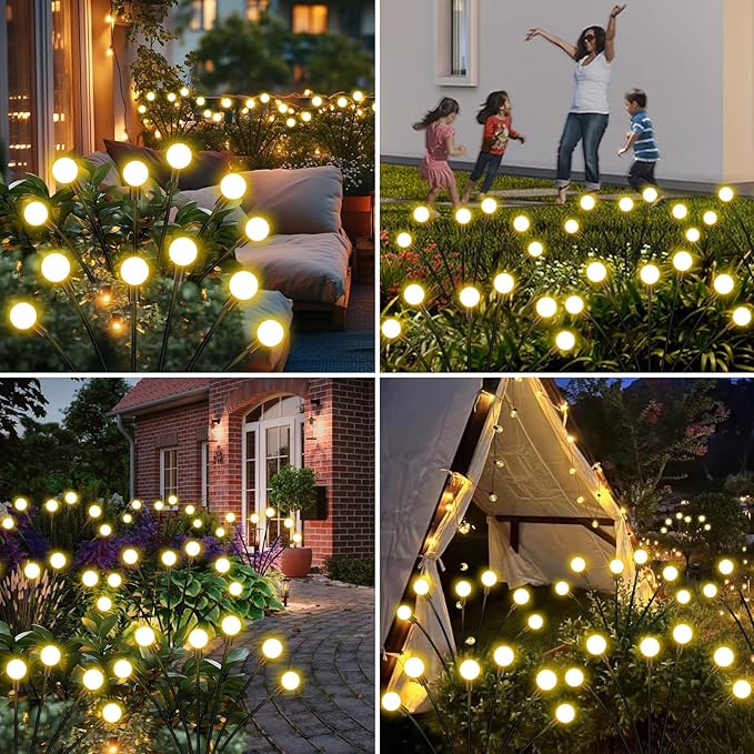 Solar Firefly Lights 16 LED Swaying Outdoor Waterproof Decorative Lights for Yard Patio Pathway Lawn Decorations (2 Pack, 8 Heads)