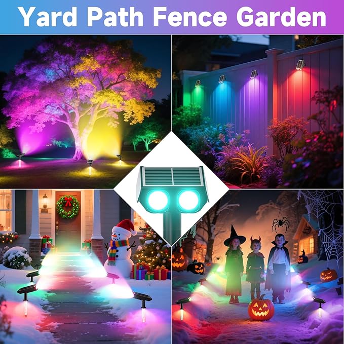 Color Changing Solar Spot Lights Outdoor with PC Light Guide Column, 8 Lighting Modes Christmas Landscape Spotlights, IP65 Waterproof RGB Solar Spotlights for Garden Yard Tree Pathway, 12Pack