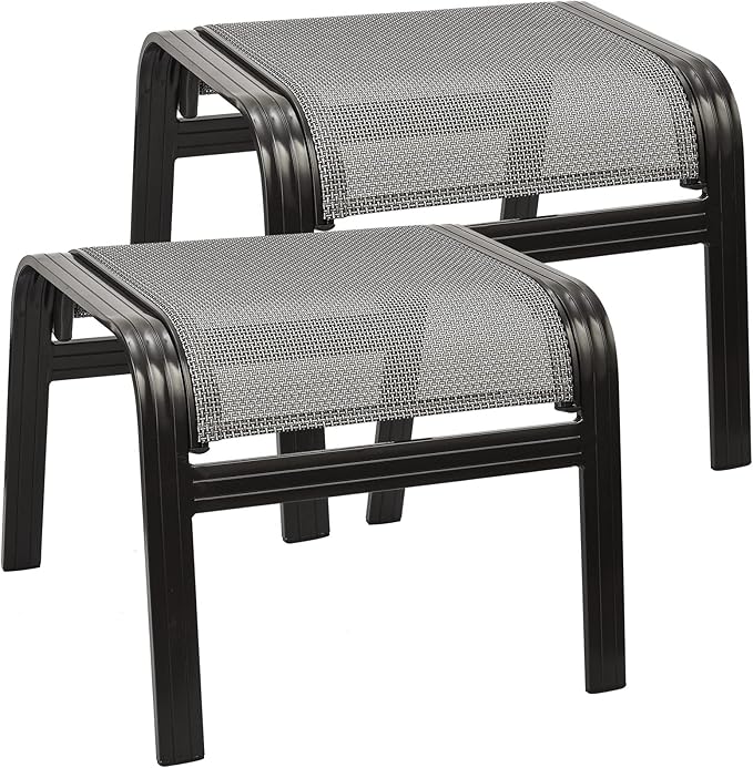 Outdoor Foot Rest for Patio Ottomans Metal Seat Patio Footstools Furniture Outside Stools Small Chair 2 Set Grey, 2 Pack-grey, 22inch*20inch*17inch