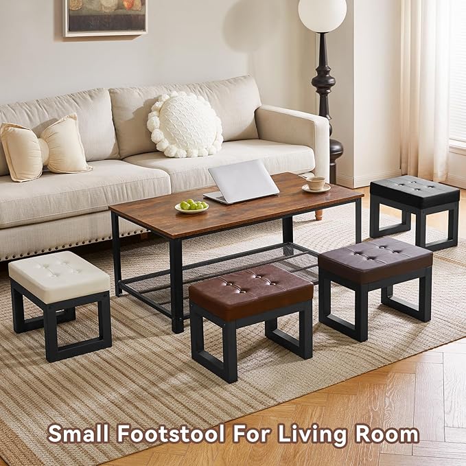 IBUYKE 16 Inch Small Foot Stool Ottoman, Rectangle PU Faux Leather Foot Rest with Padded Seat and Metal Legs, Modern Ottoman Foot Rest for Living Room Bedroom Entryway Couch, Dark Brown WBD026Z