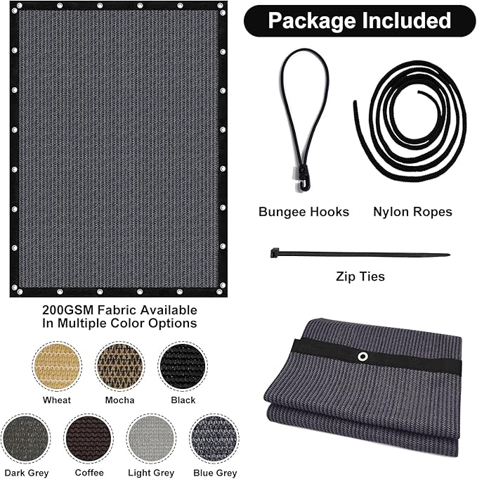 Artpuch 90% Sun Shade Cloth, 10 x 12 FT Pergola Shade Cover Canopy with Grommets, Sun Screen Fabric Tarp for Patio, Outdoor, Garden, Backyard, Dark Grey
