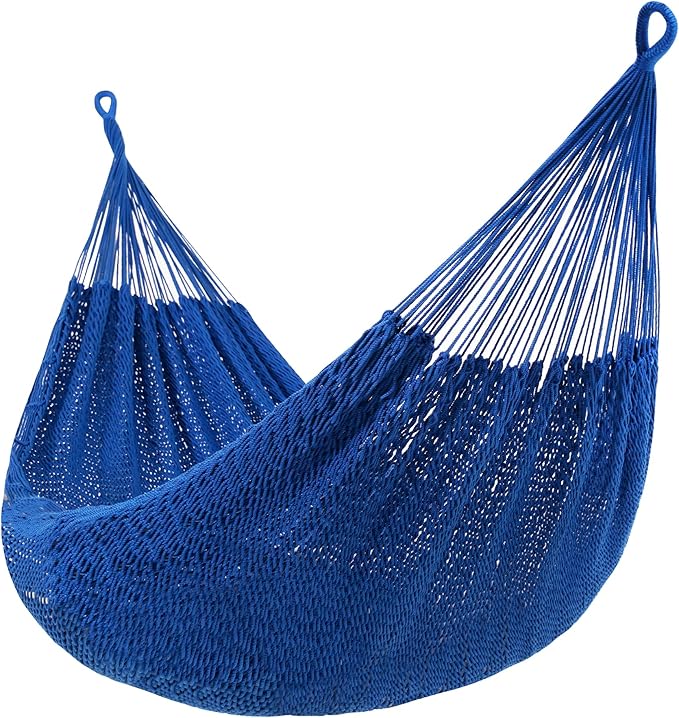 Lazy Daze Hammocks Handwoven Mayan Hammock, 10.5 FT Soft Rope Double Hammocks, Portable Outdoor Hammock with Carry Bag, 2 Straps & Carabiners for Patio Outside, 550 lbs Weight Capacity, Blue