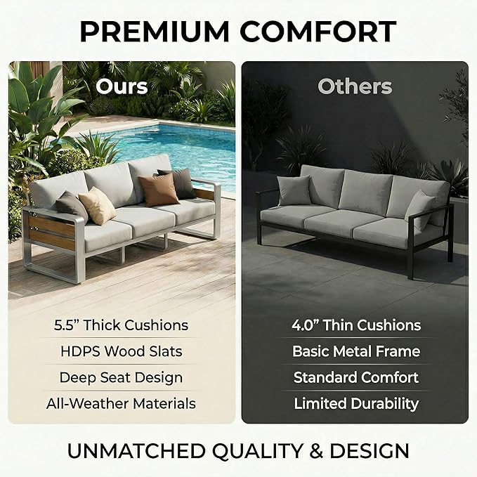 ZANDOR Aluminum Outdoor Patio Furniture - 2 Pcs Armchairs and Coffee Table, All-Weather Metal Modern Outside Furniture with Washable Thick Cushion for Garden/Backyard/Porch, Silver