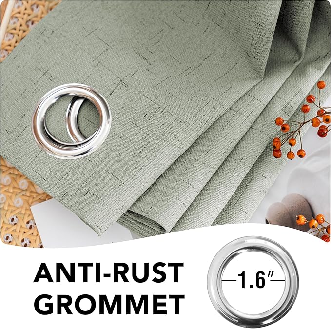 H.VERSAILTEX Linen Blackout Curtains Durable Thick Textured Linen Look 100% Blackout Patio Door Curtain Anti Rust Grommet Extra Wide Sliding Door Curtain Panel, W100 x L108 inch - Sage