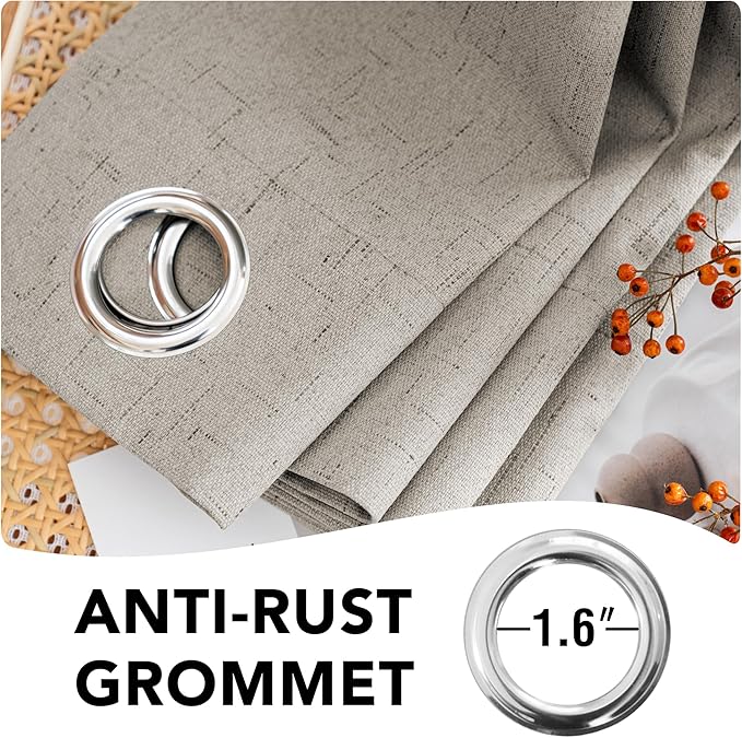 H.VERSAILTEX Linen Blackout Curtains 108 Inches Long 100% Blackout Thermal Insulated Textured Linen Look Curtain Draperies Anti-Rust Grommet, Energy Saving with White Liner, 2 Panels, Stone