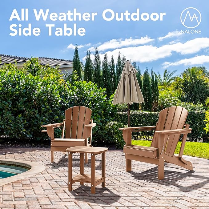 nalone Adirondack Side Table 16.5" Outdoor Side Table HDPE Plastic Double Adirondack End Table Small Table for Patio (Teak)