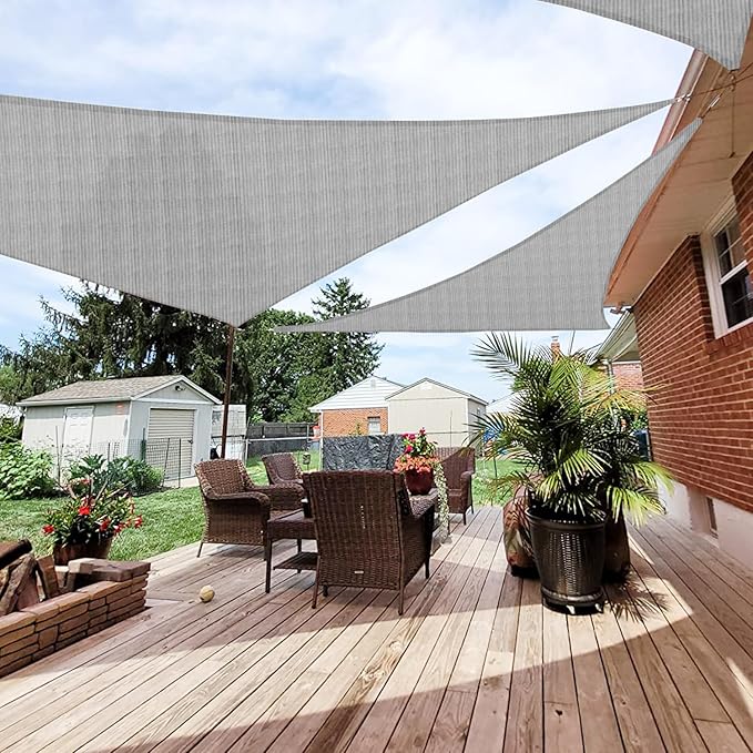 Patio Paradise 8' x 8' x 7'10" Sun Shade Sail Triangle Canopy, Permeable Shade Cloth Fabric Sunlight Block Patio Cover HDPE Deck Awning for Outdoor Backyard Pergolas Roof Shading, Light Gray