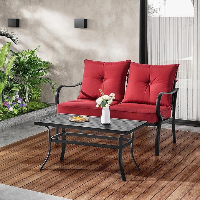 ONBRILL Small Metal Outdoor Coffee Side Table, Steel Coffee Tables for Patio, Outside, Garden, Balcony, Backyard and Living Room, Rectangle, Black
