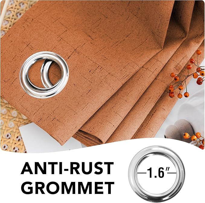 H.VERSAILTEX Linen Blackout Curtains Durable Thick Textured Linen Look 100% Blackout Patio Door Curtain Anti Rust Grommet Extra Wide Sliding Door Curtain Panel, Orange, W100 x L96 inch