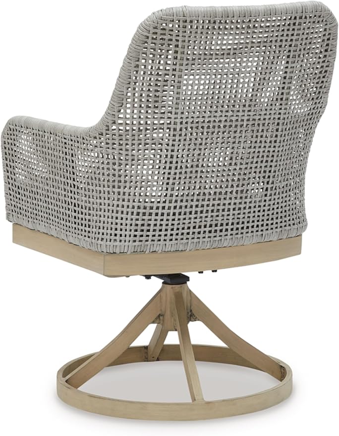 Signature Design by Ashley Seton Creek Cottage Nuvella Weather Resistant Fabric Outdoor Swivel Dining Chair with Cushion, Set of 2, Light Brown & Light Gray