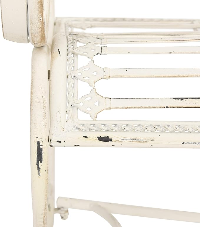 Safavieh PAT5017A Collection Adina Antique White Wrought Iron 51.25" Outdoor Garden Bench