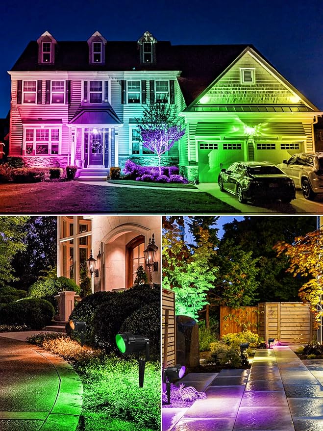 ZUCKEO All-in-One RGB Low Voltage Landscape Lighting Kit, 5W LED Color Changing Landscape Lights with Transformer and 120FT Wire, Outdoor Spotlights for Halloween Christmas Yard Garden Decor, 12Pack